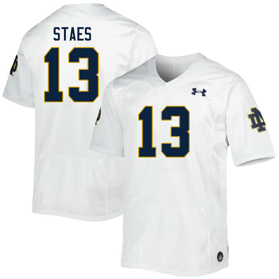 Men #13 Holden Staes Notre Dame Fighting Irish College Football Jerseys Stitched Sale-White - Click Image to Close